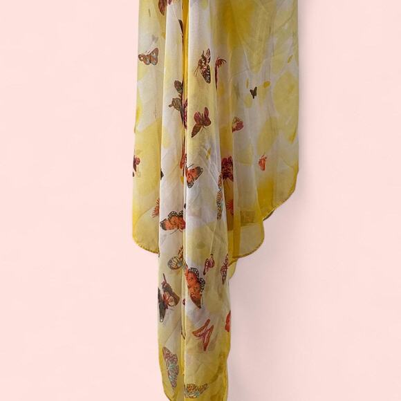 Yellow butterfly print chiffon scarf top - Picture 2 of 4